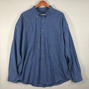 Eddie Bauer Shirt Men's 2XL Blue Check Button Down Long Sleeve Heavy Cotton